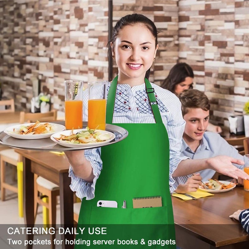 Jubatus 2 Pack Bib Aprons with 2 Pockets Cooking Chef Kitchen Apron for Women Men, Green - Image 5